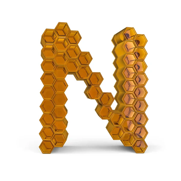 Capital letter N. Uppercase. Orange glossy honeycomb font. 3D — Stockfoto