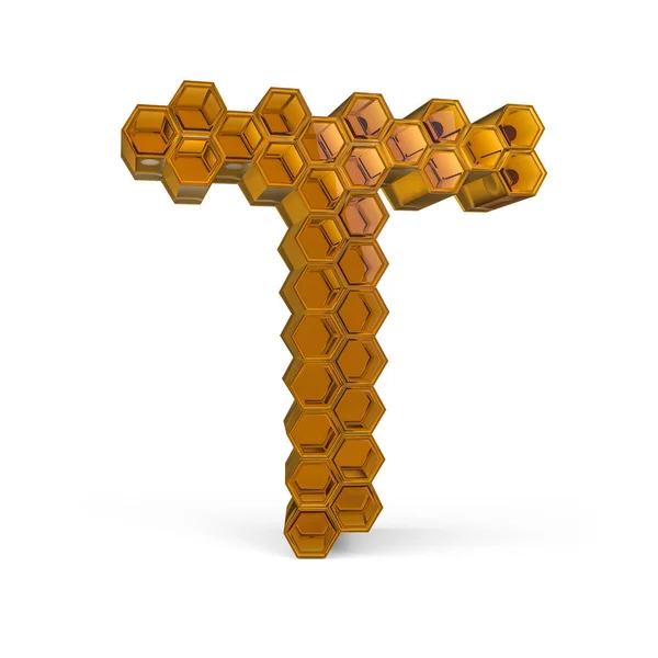 Capital letter T. Uppercase. Orange glossy honeycomb font. 3D — Stockfoto