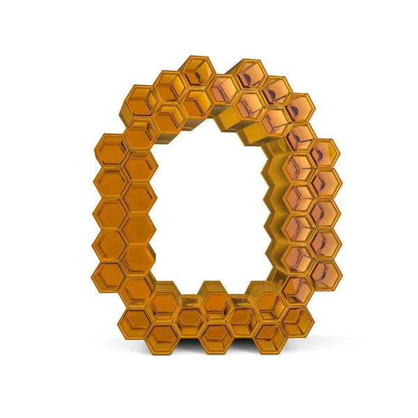 Number 0. Digital sign. Orange glossy honeycomb font. 3D — Stockfoto