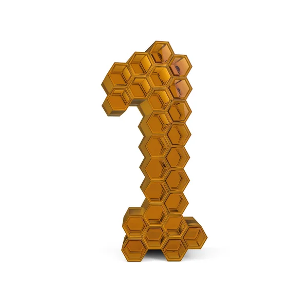 Egyes számú. Digitális jel. Narancs fényes méhsejt betűtípus. 3d — Stock Fotó