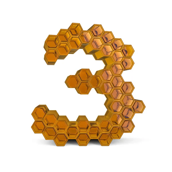 Número 3. Sinal digital. Fonte laranja brilhante honeycomb. 3D — Fotografia de Stock