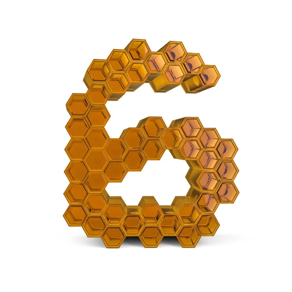Number 6. Digital sign. Orange glossy honeycomb font. 3D — 图库照片