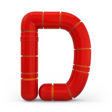 Büyük harf D büyük harf. Metalik fütüristik kırmızı yazı tipi. 3d.