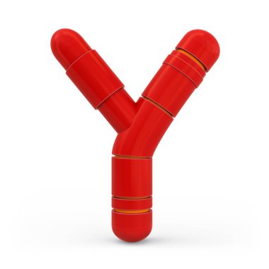 Büyük harf Y. Büyük harf. Metalik fütüristik kırmızı yazı tipi. 3d.