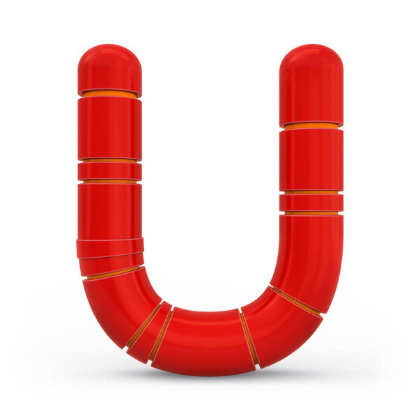 Письмо с большой буквы в верхнем регистре. Металлический футуристический красный шрифт. 3d
.