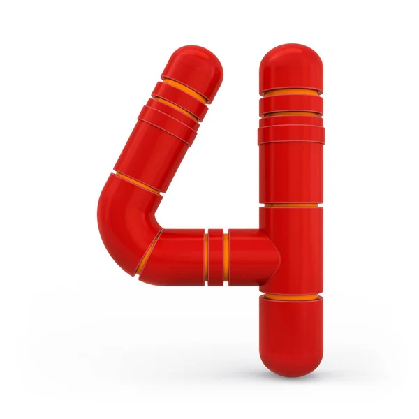 Číslo 4. Digitální znamení. Kovové futuristické červené písmo. 3D. — Stock fotografie