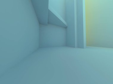 Soyut modern mimari arka plan, boş açık alan iç mekanı. 3B görüntüleme