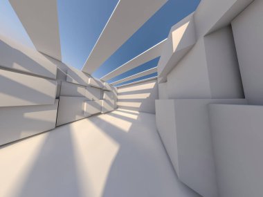 Soyut modern mimari arka plan, boş açık alan iç mekanı. 3B görüntüleme