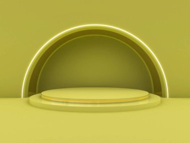 Kürsüye çık. Geometrik şekiller. Asgari tasarımda soyut kompozisyon. 3d oluşturma