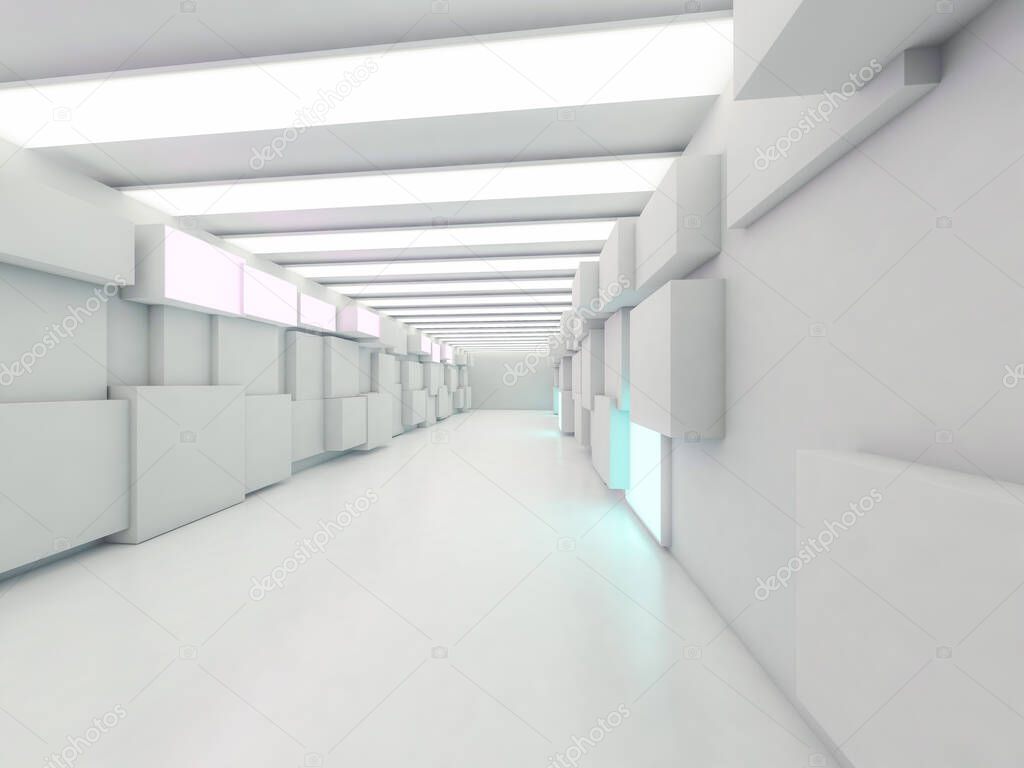 Abstract modern architecture background, empty open space interior. 3D rendering