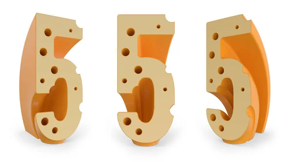 Número Sinal Digital Alfabeto Queijo Fonte Conjunto Três Pontos Vista — Fotografia de Stock
