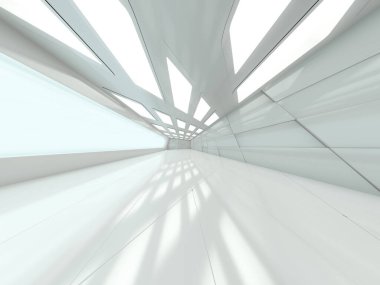 Soyut modern mimari arka plan, boş açık alan iç mekanı. 3B görüntüleme