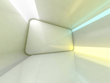 Soyut modern mimari arka plan, boş açık alan iç mekanı. 3B görüntüleme