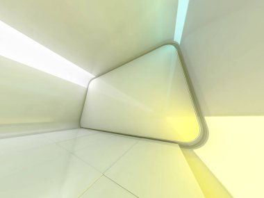 Soyut modern mimari arka plan, boş açık alan iç mekanı. 3B görüntüleme