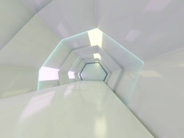 Soyut modern mimari arka plan, boş açık alan iç mekanı. 3B görüntüleme