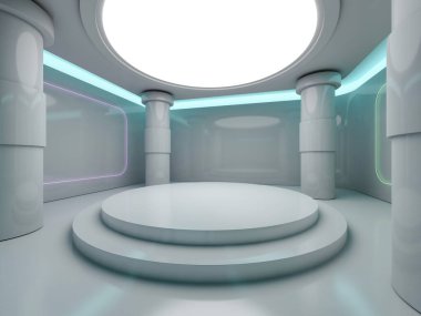 Soyut modern mimari arka plan, boş açık alan iç mekanı. 3B görüntüleme