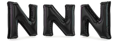 Büyük harf N büyük harf. Arka planda şişme siyah balon var. 3B görüntüleme