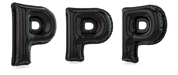 大文字のP大文字 背景にインフレータブルブラックバルーン 3Dレンダリング — ストック写真
