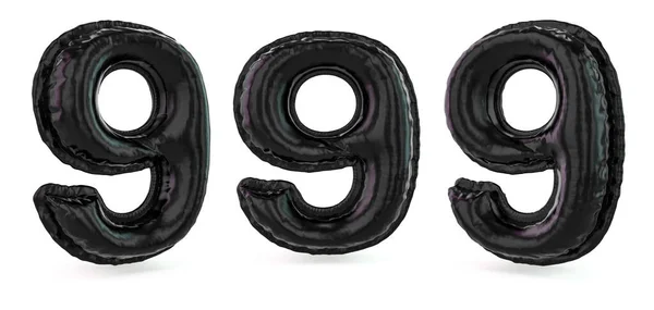 9号数字标志 背景上是可充气的黑色气球 3D渲染 — 图库照片