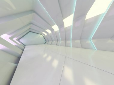 Soyut modern mimari arka plan, boş açık alan iç mekanı. 3B görüntüleme