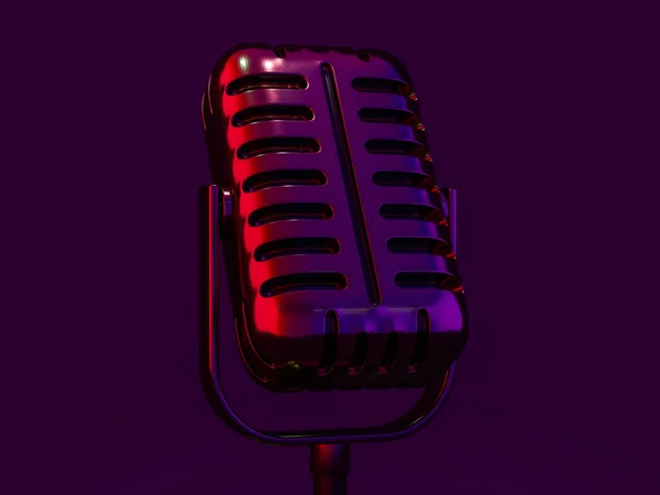 Вінтажний Мікрофон Темному Барвистому Фоні Візуалізація — стокове фото