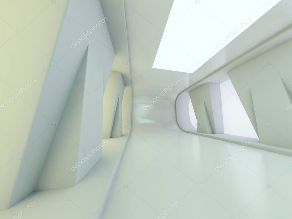 Abstract modern architecture background, empty open space interior. 3D rendering