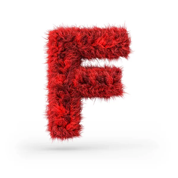 大写字母F大写字母 红色蓬松毛茸茸的字体 3D渲染 — 图库照片