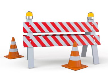 Yol çalışması izleri. Tehlike uyarısı. 3B görüntüleme