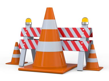 Yol çalışması izleri. Tehlike uyarısı. 3B görüntüleme