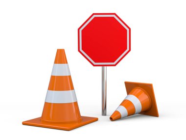 Yol çalışması izleri. Tehlike uyarısı. 3B görüntüleme