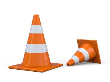 Yol çalışması izleri. Tehlike uyarısı. 3B görüntüleme