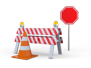 Yol çalışması izleri. Tehlike uyarısı. 3B görüntüleme