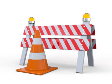 Yol çalışması izleri. Tehlike uyarısı. 3B görüntüleme