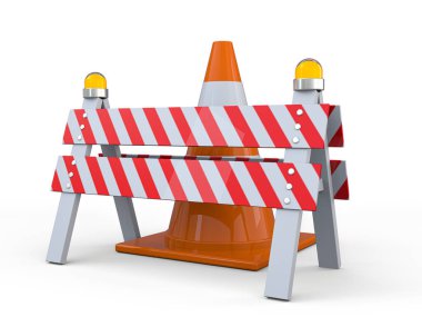 Yol çalışması izleri. Tehlike uyarısı. 3B görüntüleme