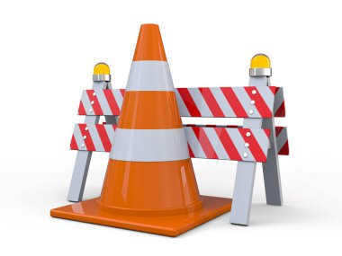 Yol çalışması izleri. Tehlike uyarısı. 3B görüntüleme