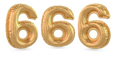 6 numara. Dijital işaret. Arka planda şişme altın balon. 3B görüntüleme