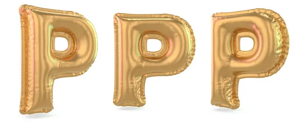 大写字母P大写字母背景上有可充气的金色气球 3D渲染 — 图库照片
