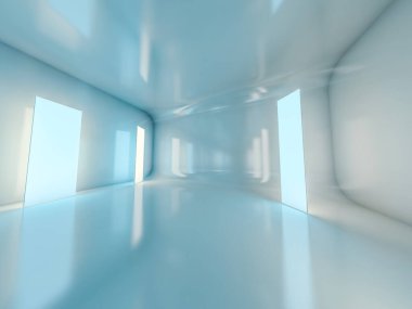 Soyut modern mimari arka plan, boş açık alan iç mekanı. 3B görüntüleme