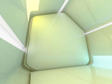 Soyut modern mimari arka plan, boş açık alan iç mekanı. 3B görüntüleme