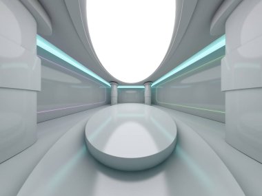 Soyut modern mimari arka plan, boş açık alan iç mekanı. 3B görüntüleme