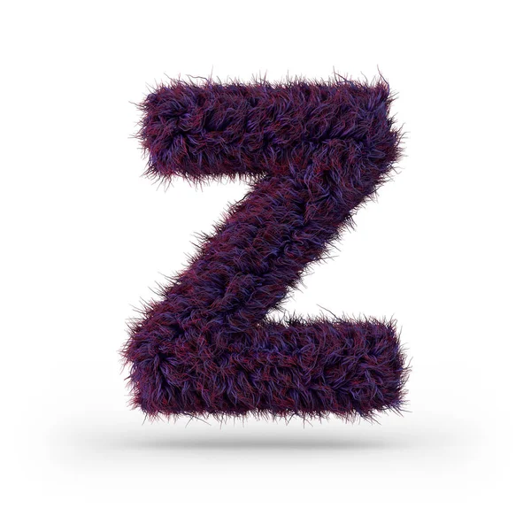 大写字母Z大写字母 紫色绒毛和毛茸茸的字体 3D渲染 — 图库照片