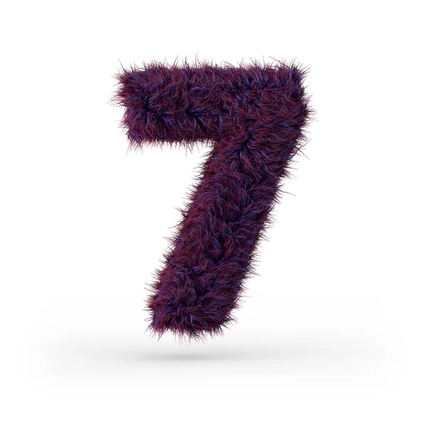 7号数字标志 紫色绒毛和毛茸茸的字体 3D渲染 — 图库照片