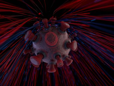 Covid-19. Patojen solunum koronavirüsü 2019-ncov gribi. Pandemik risk kavramı. 3B görüntüleme