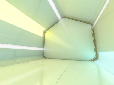 Soyut modern mimari arka plan, boş açık alan iç mekanı. 3B görüntüleme