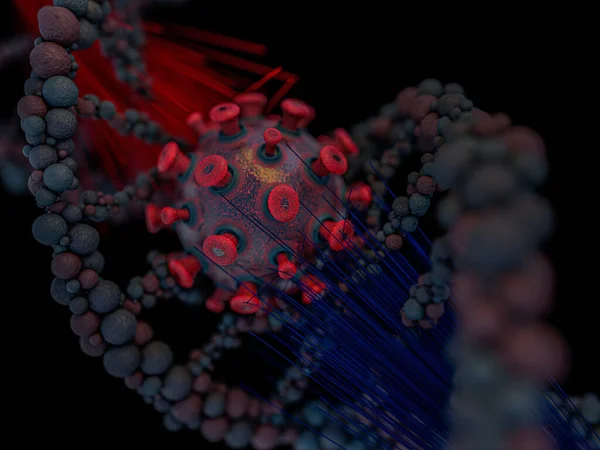 Covy 病原性呼吸器コロナウイルス2019 Ncvインフルエンザ ウイルスはDnaを攻撃する 3Dレンダリング — ストック写真