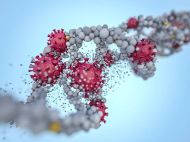Covid-19. Patojen solunum koronavirüsü 2019-ncov gribi. Virüs DNA 'ya saldırır. 3B görüntüleme