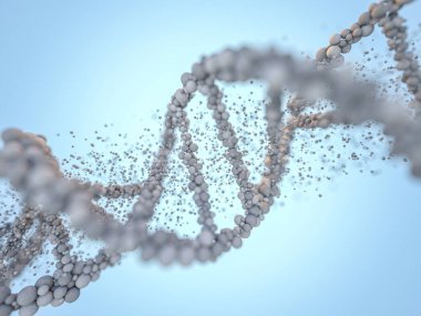 DNA zinciri. Soyut bilimsel geçmiş. Güzel bir illüstrasyon. Biyoteknoloji, biyokimya, genetik ve tıp konsepti. 3B görüntüleme