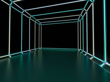 Çizgilerin neon soyut arkaplanı. 3B görüntüleme