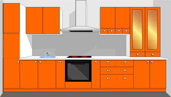 Meubles Cuisine Vectoriels Orange — Image vectorielle