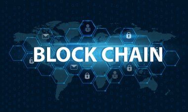 Bitcoin bloğu zinciri dünya harita güvenlik sistemi dijital para online dünyada mali iş